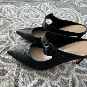 Ann Taylor Blaine Straw Black Buckle Pump Size 6.5M Like New